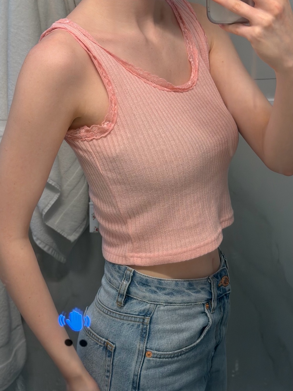 Women's Ribbed Lace-Trim Tank Top - Pink